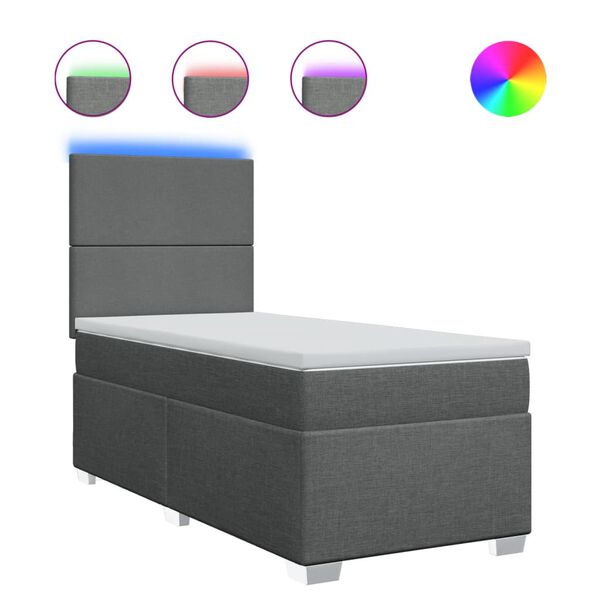 vidaXL atsperu gultas rāmis ar matraci, tum&scaron;i pelēka audums, 100x200cm