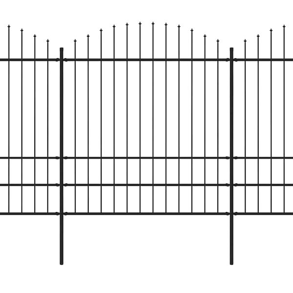 vidaXL dārza žogs ar &scaron;ķēpu galiem, tērauds, 1248x200 cm, melns
