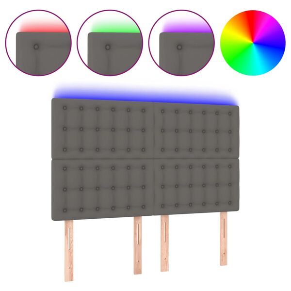 vidaXL gultas galvgalis ar LED, 144x5x118/128 cm, pelēks mākslīgā āda