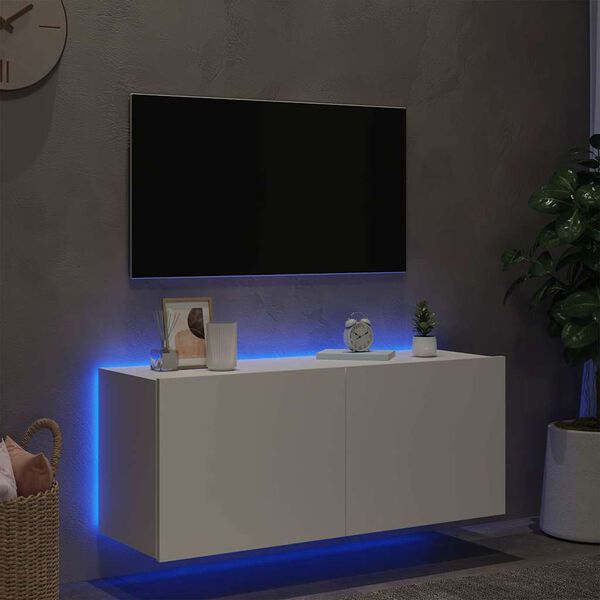 vidaXL TV galdiņ&scaron; ar LED lampiņām, balti, 100x35x41 cm