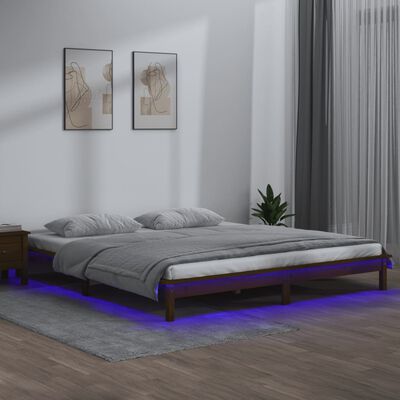 vidaXL gultas rāmis, LED, brūns, 120x190 cm, divvietīgs, masīvkoks