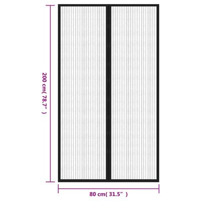 vidaXL durvju moskītu tīkli, 2 gab., ar magnētiem, 200x80 cm, melni