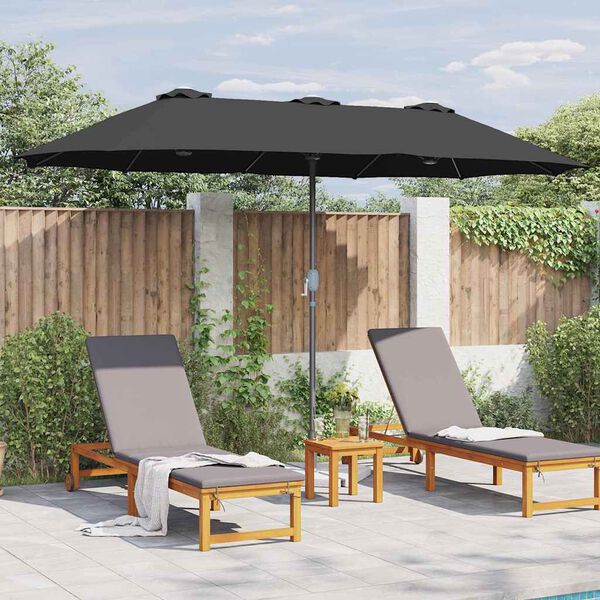 vidaXL Dārza parasols Melna 370 x 197 x 239 cm Pulverkrāsots tērauds