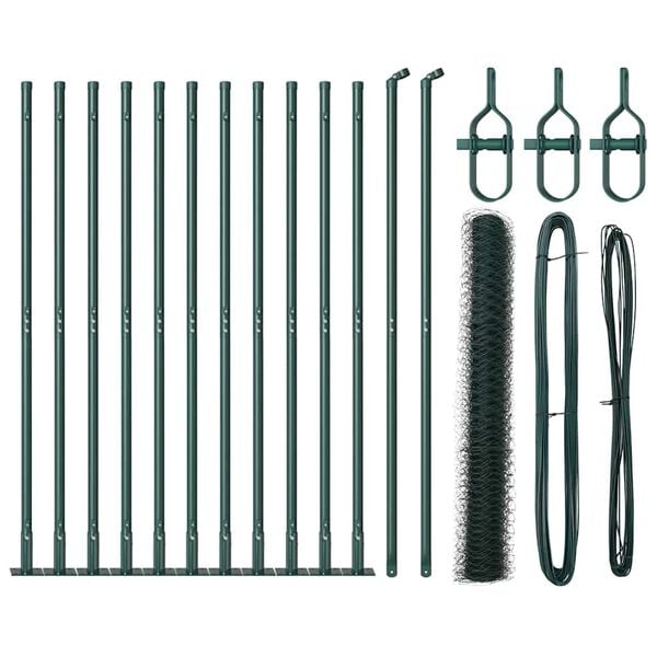 vidaXL Žogs ar stabiem. Zaļa 1.2 x 25 m PVC pārklāts tērauds