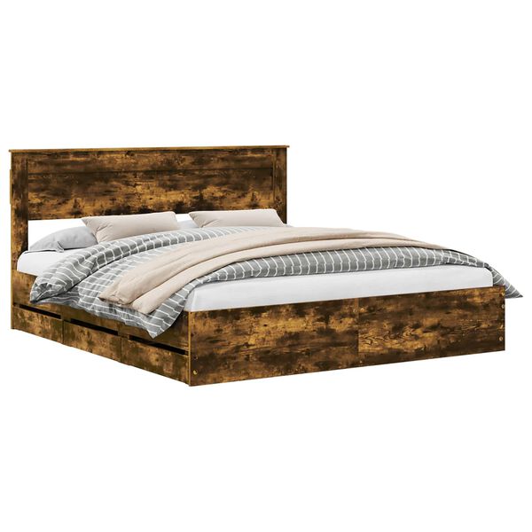 vidaXL Gultas rāmis Dūmaka ozols 200 x 200 cm Inženieru koks