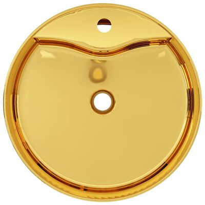 vidaXL izlietne ar noteci, 46,5x15,5 cm, keramika, zelta krāsa