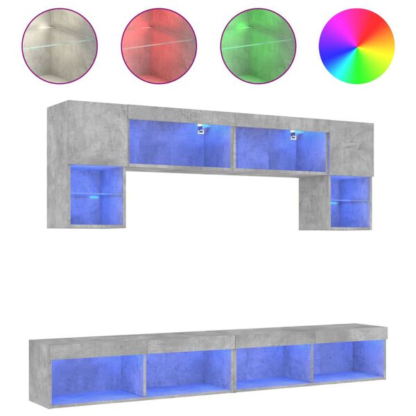 vidaXL 6-daļīgs TV skapī&scaron;u komplekts ar LED, betona pelēks