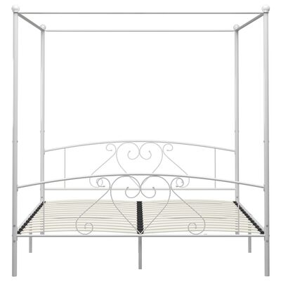 vidaXL gultas rāmis ar nojumi, balts metāls, 180x200 cm