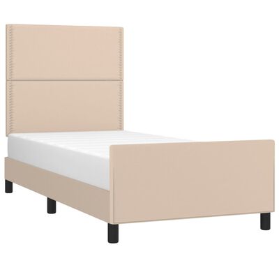 vidaXL gultas rāmis ar galvgali, kapučīno krāsa,90x200cm, mākslīgā āda