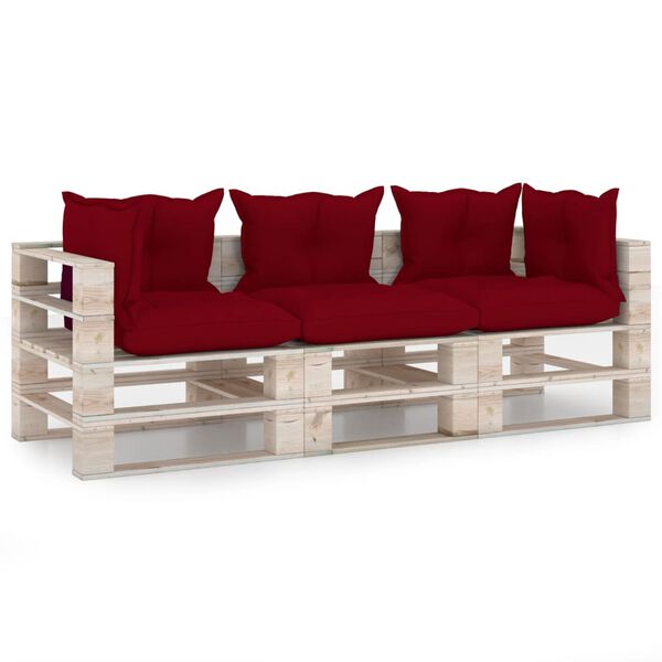 vidaXL trīsvietīgs dārza pale&scaron;u dīvāns ar matračiem, priedes koks