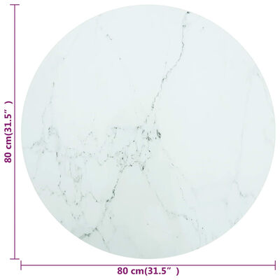 vidaXL galda virsma, balta, Ø80x1 cm, stikls ar marmora dizainu