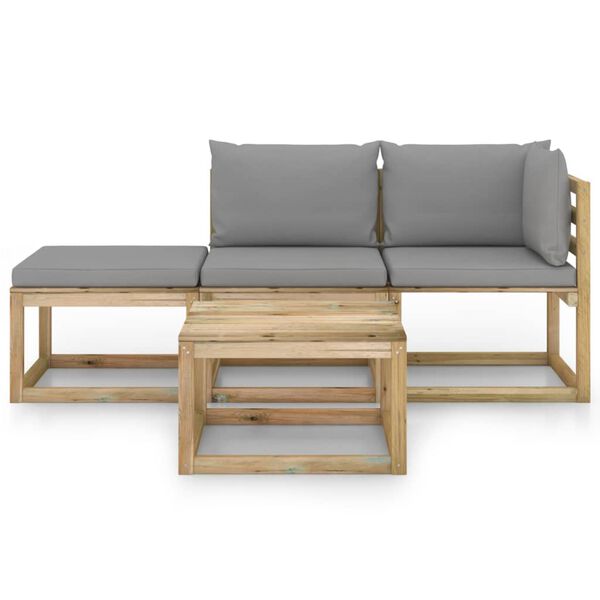 vidaXL 4-daļīgs dārza atpūtas mēbeļu komplekts ar pelēkiem matračiem