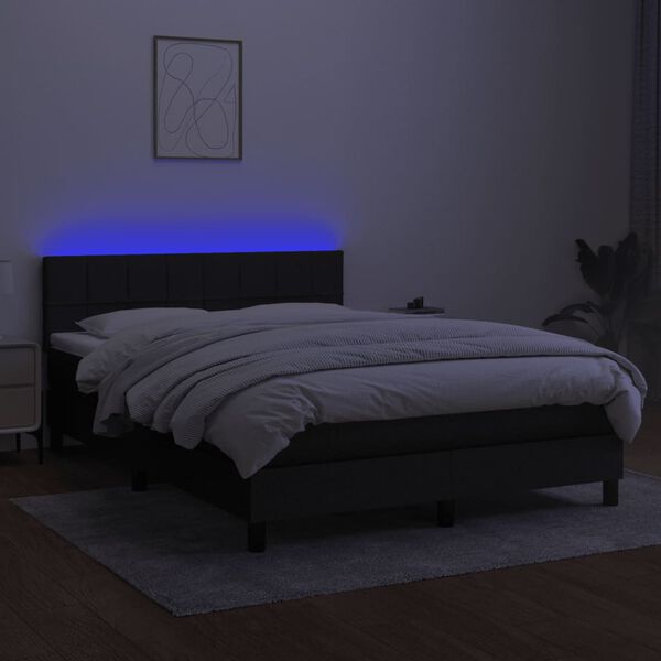 vidaXL atsperu gulta ar matraci, LED, melns audums, 140x190 cm
