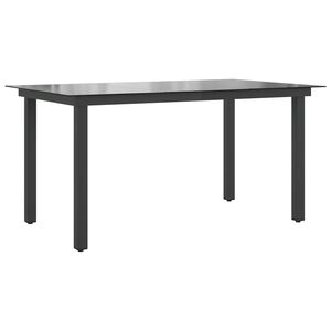 vidaXL dārza galds, melns, 150x90x74 cm, alumīnijs un stikls