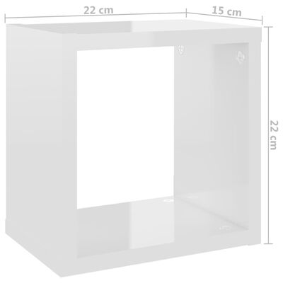 vidaXL kuba formas sienas plaukti, 6 gab., 22x15x22 cm, spīdīgi balti