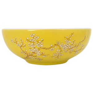 vidaXL izlietne, liekama uz virsmas, balts dzeltens, apaļa, &Phi;41x14 cm
