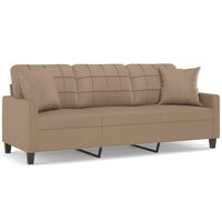 vidaXL trīsvietīgs dīvāns ar spilveniem, kapučīno, 180cm, mākslīgā āda