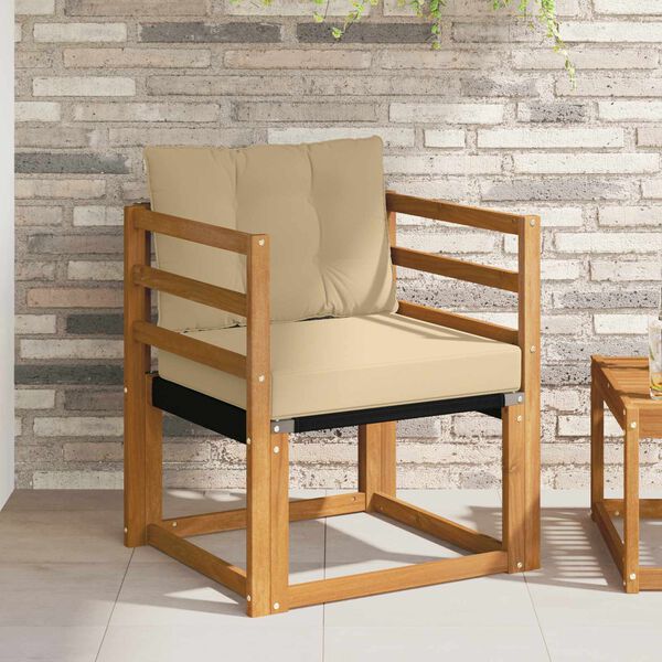 vidaXL Āra dīvāns Cieta akācijas koks un tekstilēns Dabiska