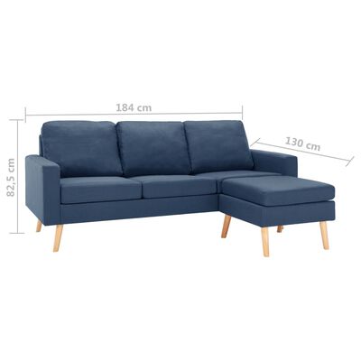 vidaXL trīsvietīgs dīvāns ar kājsoliņu, zils audums