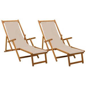 vidaXL Saliekamais sauļo&scaron;anās krēsls 2 pcs 3 Pozīcija Bē&scaron;a