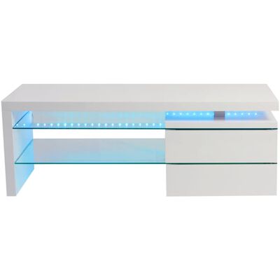 vidaXL TV galdiņš ar LED, 120x42x43 cm, spīdīgi balts