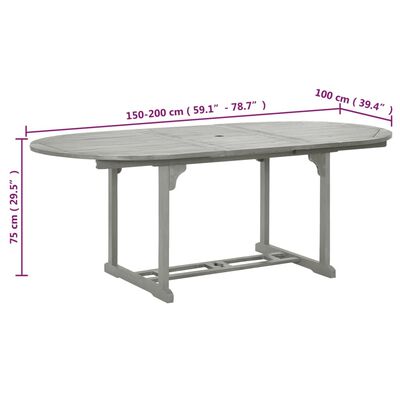 vidaXL dārza galds, pelēks, 200x100x74 cm, akācijas masīvkoks