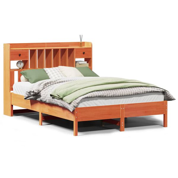 vidaXL gulta ar grāmatu plauktu, bez matrača, 140x190 cm, priedes koks