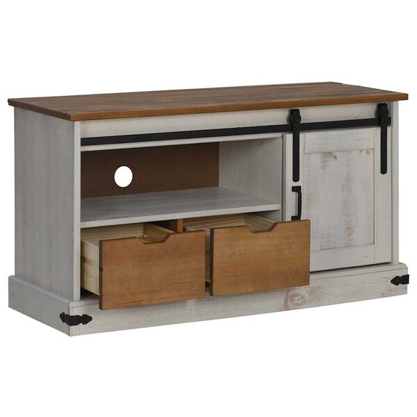 vidaXL TV skapis HALDEN ar bīdāmām durvīm balts 110x40x60 cm masīvkoka