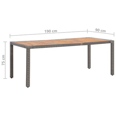 vidaXL dārza galds, 190x90x75 cm, PE rotangpalma, akācijas masīvkoks