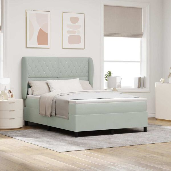 vidaXL Kastītes atsperu gulta Gai&scaron;i pelēks 200 x 140 cm Samts