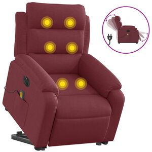 vidaXL elektrisks masāžas krēsls, paceļams/atgāžams, vīnsarkans audums