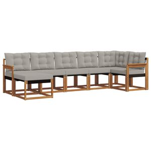 vidaXL Āra dīvānu komplekts ar spilvenu 7 pcs Dabīgs un gai&scaron;i pelēks