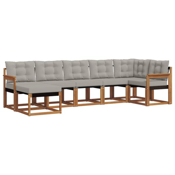 vidaXL Āra dīvānu komplekts ar spilvenu 7 pcs Dabīgs un gai&scaron;i pelēks