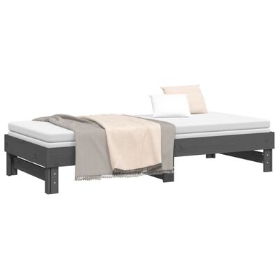 vidaXL izvelkama gulta, pelēka, 2x(80x200) cm, priedes masīvkoks