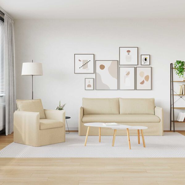 vidaXL Dīvāns 2 pcs Krēmkrāsa 196 x 82 x 85 cm audums