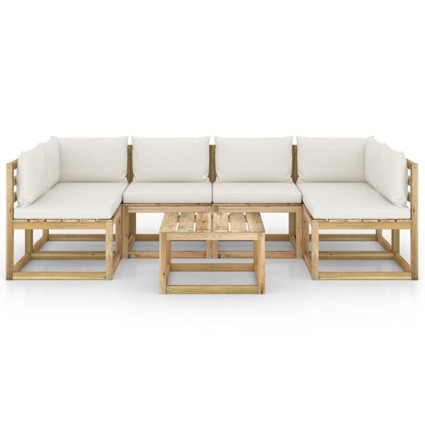 vidaXL 7-daļīgs dārza atpūtas mēbeļu komplekts ar matračiem, priede