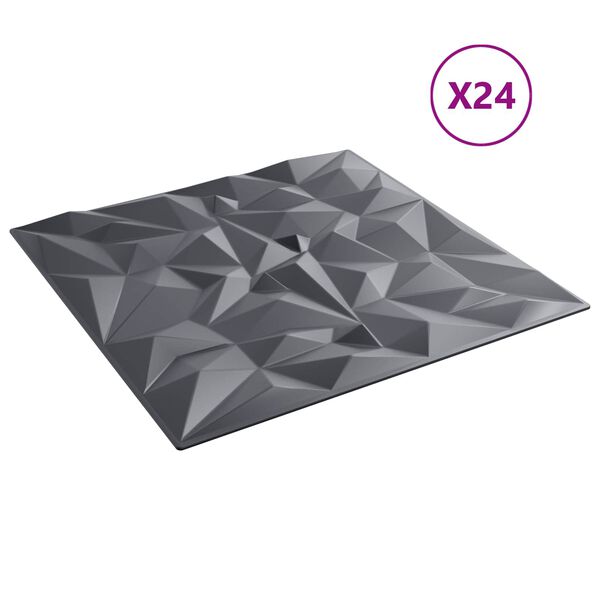 vidaXL Sienas paneļi 24 pcs Amatista Pelēks 50 x 50 cm XPS Putu