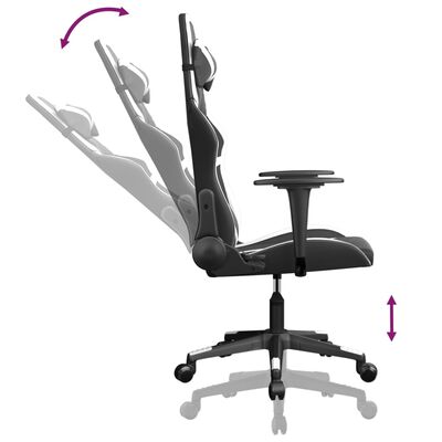 vidaXL masāžas datorspēļu krēsls, melna un balta mākslīgā āda