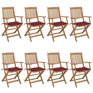 vidaXL saliekami dārza krēsli ar matračiem, 8 gab., akācijas masīvkoks