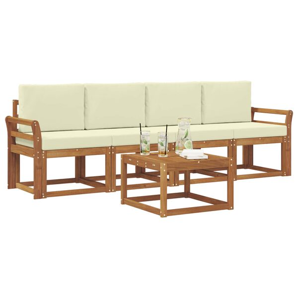 vidaXL Āra dīvānu komplekts ar spilvenu 5 pcs Dabisks un krējuma