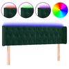 vidaXL gultas galvgalis ar LED, 147x16x78/88 cm, tum&scaron;i zaļ&scaron; samts