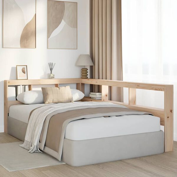 vidaXL Grāmatu skapja galvgalis L-veida 120 cm priedes masīvkoks