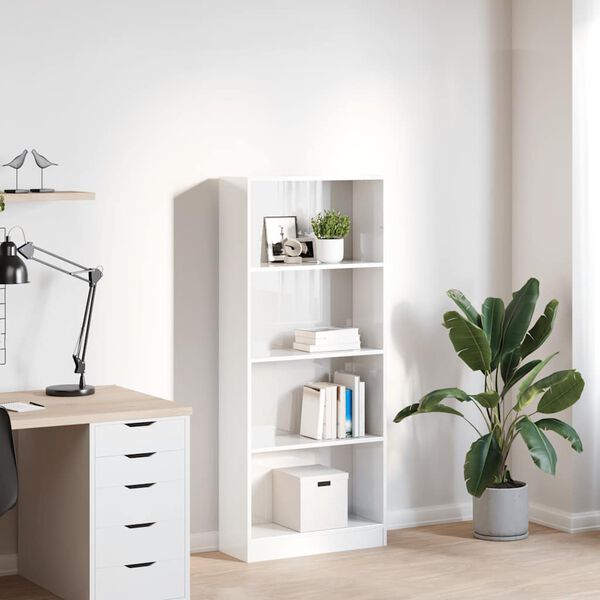 vidaXL grāmatplaukts, spīdīgi balts, 60x24x143 cm, inženierijas koks