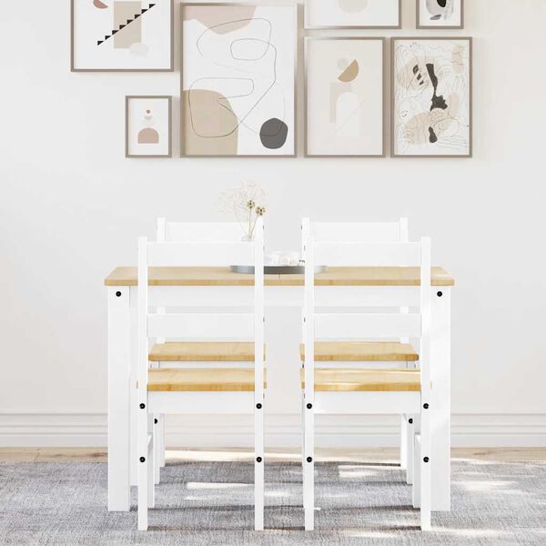 vidaXL 5-daļīgs pusdienu mēbeļu komplekts Panama, balta priedes koks