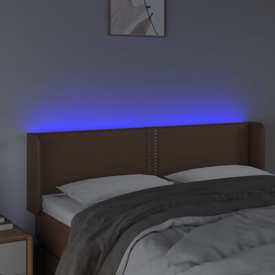 vidaXL gultas galvgalis ar LED, 147x16x78/88 cm, brūna mākslīgā āda