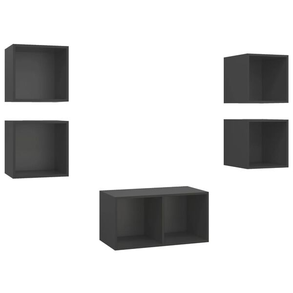 vidaXL 5-daļīgs TV plauktu komplekts, pelēks, inženierijas koks