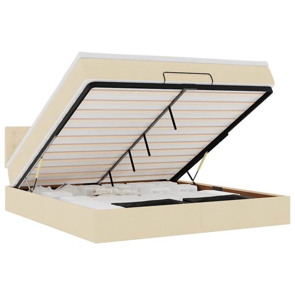 vidaXL Osmaņu gultas rāmis ar matrača krēmkrāsas 180x200 cm audums