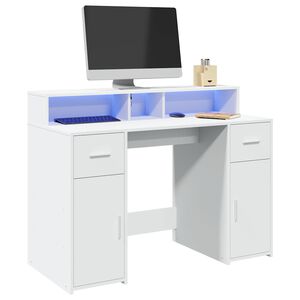 vidaXL rakstāmgalds, LED, balts, 120x55x91 cm, inženierijas koks