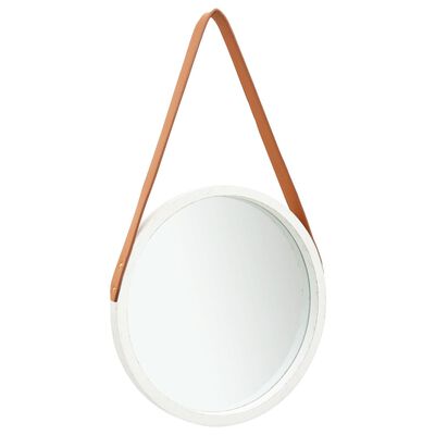 vidaXL sienas spogulis ar siksnu, 40 cm, balts