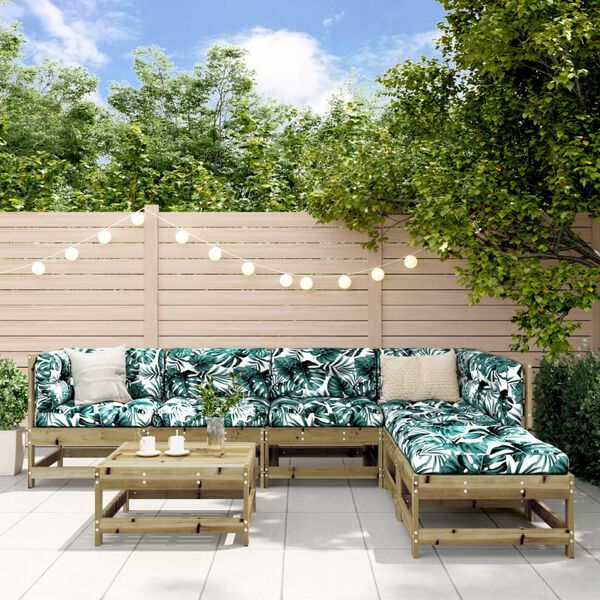 vidaXL 7-daļīgs dārza atpūtas mēbeļu komplekts ar matračiem, priede